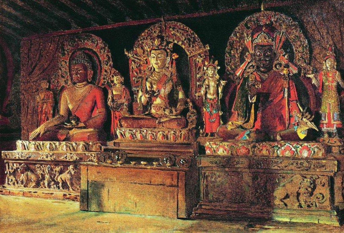 Три главных божества в буддийском монастыре Чингачелинг в Сиккиме. Верещагин Василий Васильевич