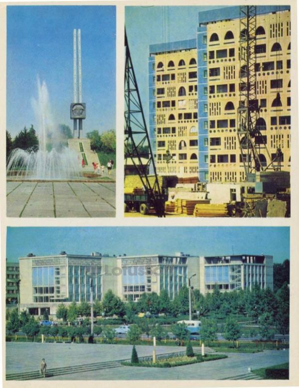 Yu monument Gagarin. Construction of residential houses on the street. Bohdan Khmelnytsky. Administrative buildings. Tashkent, 1974