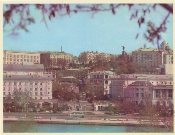 the city with views of the sea. In the center – Sinopskaya staircase. Sevastopol, 1977