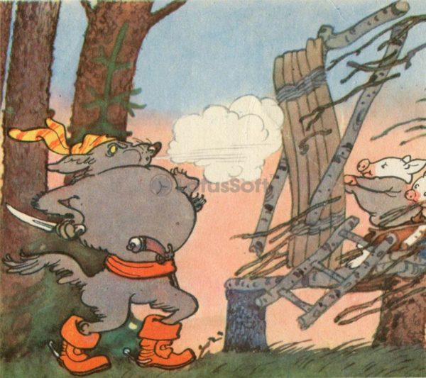 Illustration to the fairy tale & # 034; The Three Little Pigs & # 034 ;, 1969
