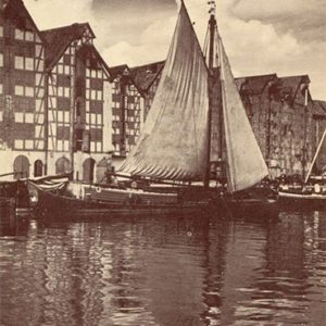 Sailing ship on the waterfront Hundegatt Pregel. Kliningrad, Konigsberg), 1990