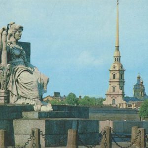 Вид на Петропавловскую крепость со стрелки Васильевского острова. Ленинград, 1984 год
